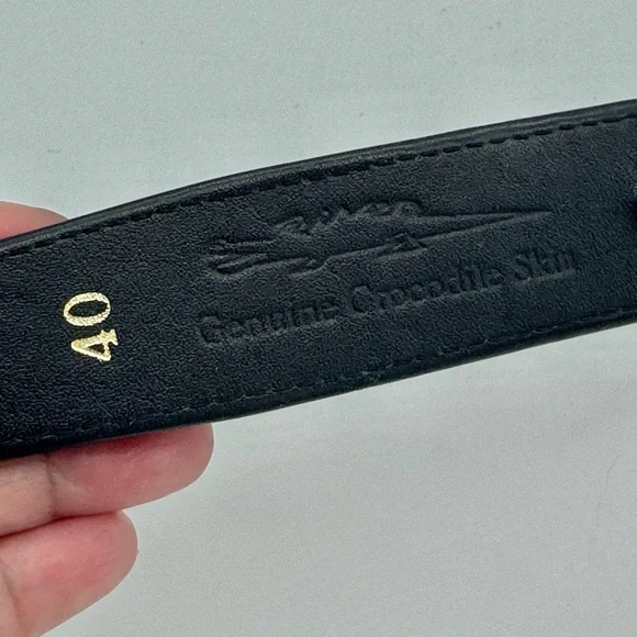Men’s Size 40 Genuine Black Hornback Crocodile Leather Belt Silver Tone Buckle - Picture 4 of 6